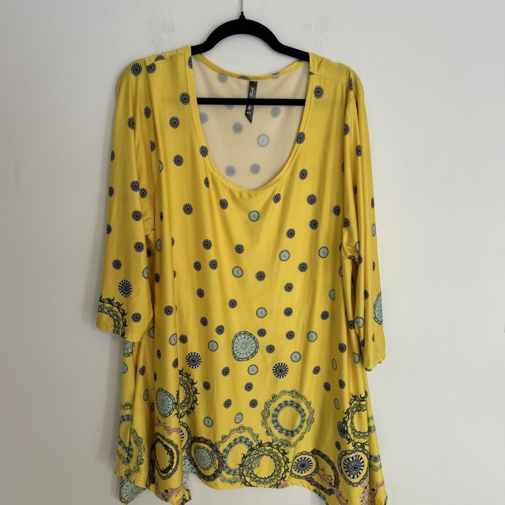 Women's 4XL White Mark Summer Dress 3/4 Sleeve Yellow Abstract Summer Casual Fun